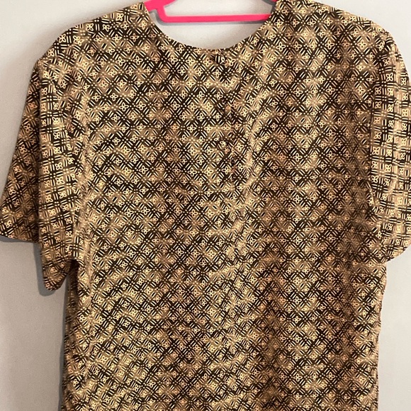 VINTAGE LE SUIT WOMEN BLOUSE  SIZE MEDIUM COLOR TAN/ DARK GREEN SHORT SLEEVE… - Picture 6 of 11
